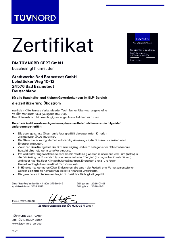 TÜV Nord Ökostromzertifikat